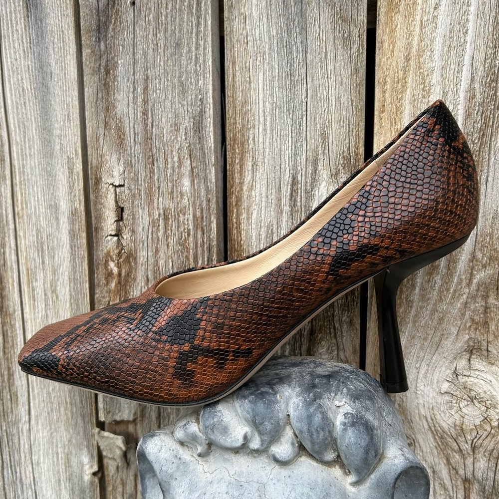Jimmy Choo Marcela Snake Print Heel Leather Brown Black 39.5 - Picture 1 of 14